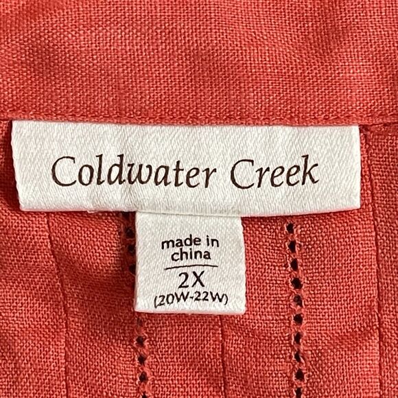 Coldwater Creek 100% Linen Collared Button-Front Pleated Top Size 2X Orange - Picture 9 of 15